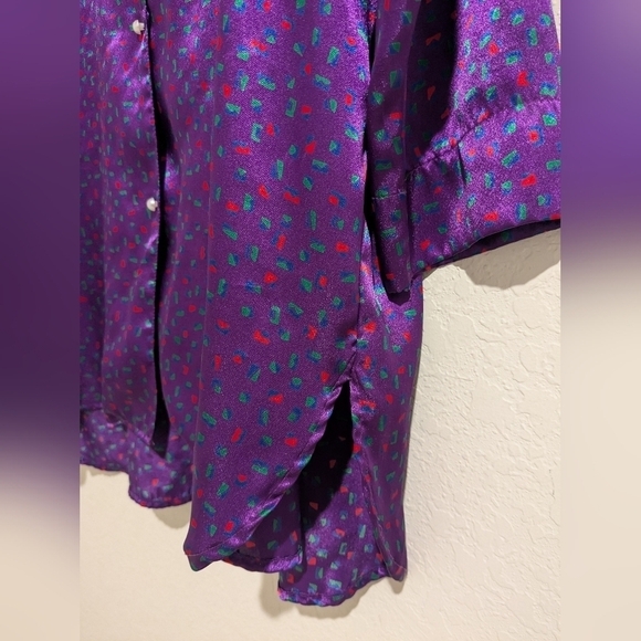 Victoria's Secret Vintage Purple Geometric Pearl Button Satin Nightgown 80s - Picture 8 of 12